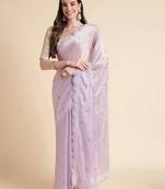 Purple purple embellished pure chiffon saree