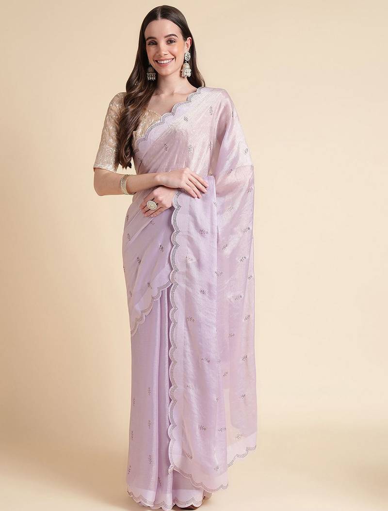 Purple purple embellished pure chiffon saree