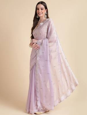 Purple purple embellished pure chiffon saree 2