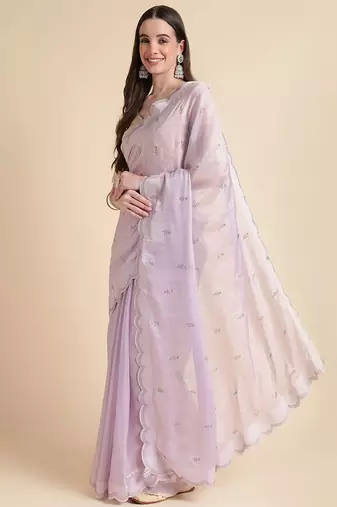 Purple purple embellished pure chiffon saree