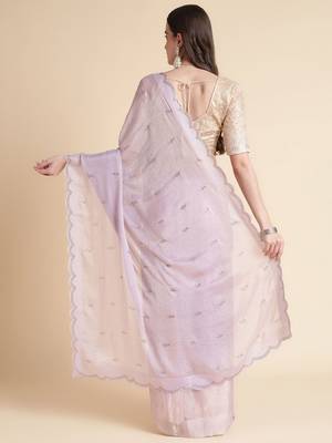 Purple purple embellished pure chiffon saree 3
