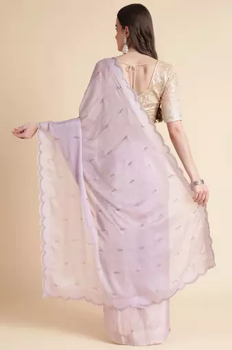 Purple purple embellished pure chiffon saree