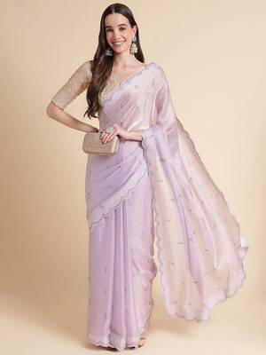 Purple purple embellished pure chiffon saree 4