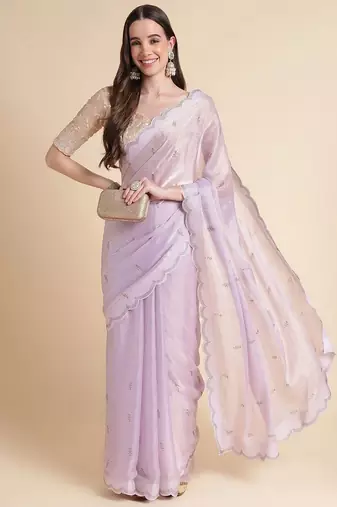 Purple purple embellished pure chiffon saree