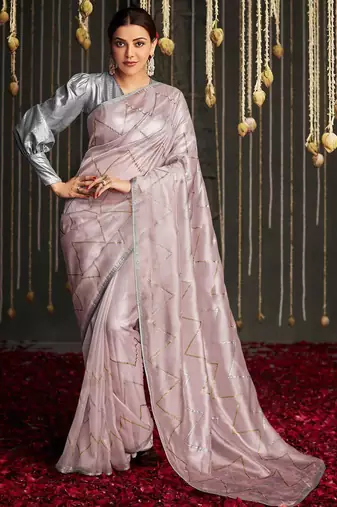 rose rose gold & gold-toned beads and stones silk blend saree