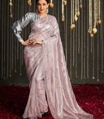 rose rose gold & gold-toned beads and stones silk blend saree