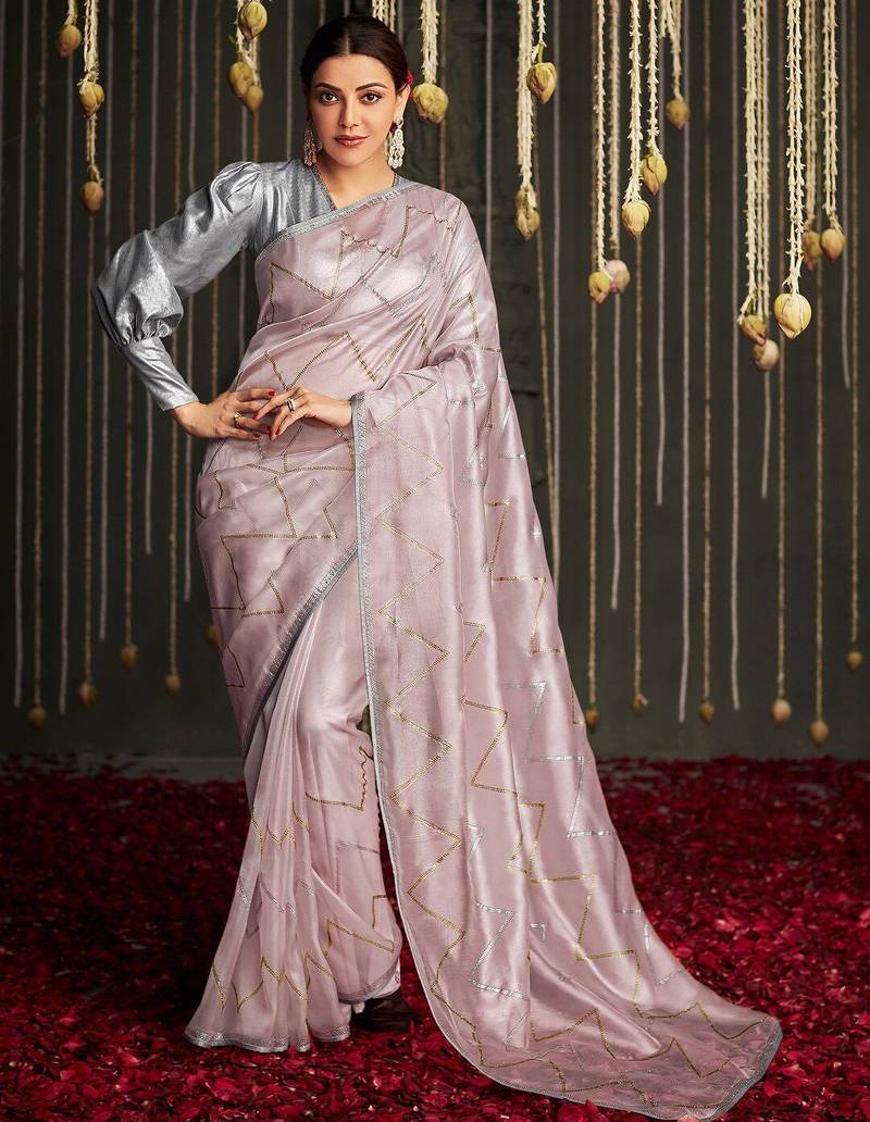 rose rose gold & gold-toned beads and stones silk blend saree