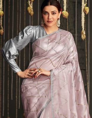 rose rose gold & gold-toned beads and stones silk blend saree 2