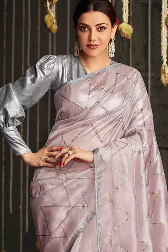 rose rose gold & gold-toned beads and stones silk blend saree