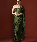 Olive floral embroidered sequinned saree