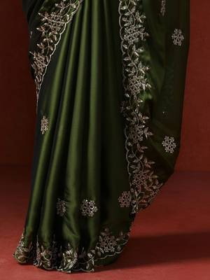 Olive floral embroidered sequinned saree 5