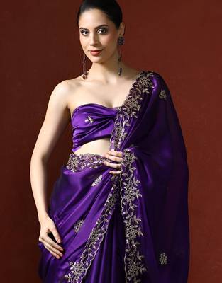 Purple ethnic motifs embroidered sequinned saree 2