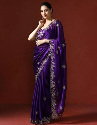 Purple ethnic motifs embroidered sequinned saree 3