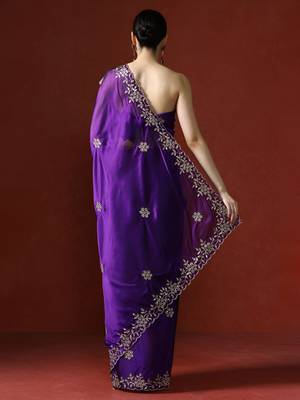 Purple ethnic motifs embroidered sequinned saree 5