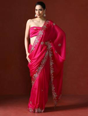 pink embellished sequinned saree 1