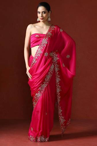 pink embellished sequinned saree