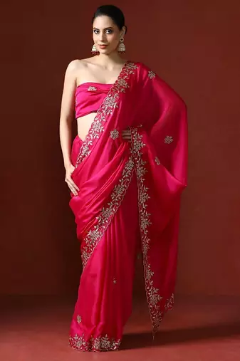 pink embellished sequinned saree