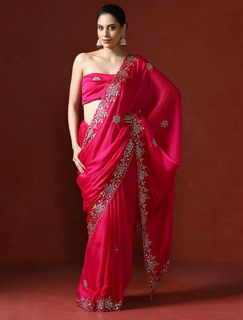 pink embellished sequinned saree