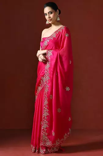 pink embellished sequinned saree