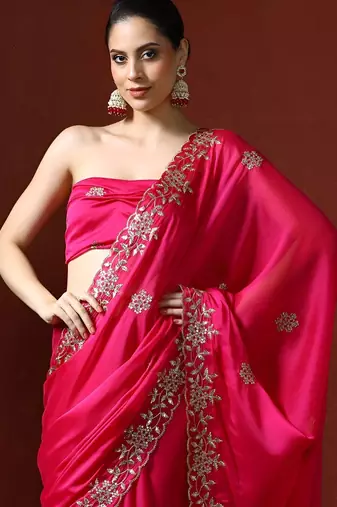 pink embellished sequinned saree