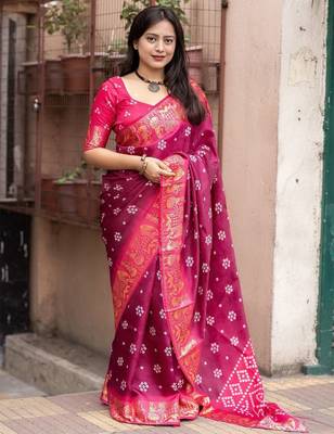 pink bandhani zari bandhani saree 1