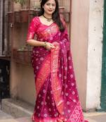 pink bandhani zari bandhani saree
