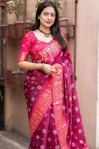pink bandhani zari bandhani saree