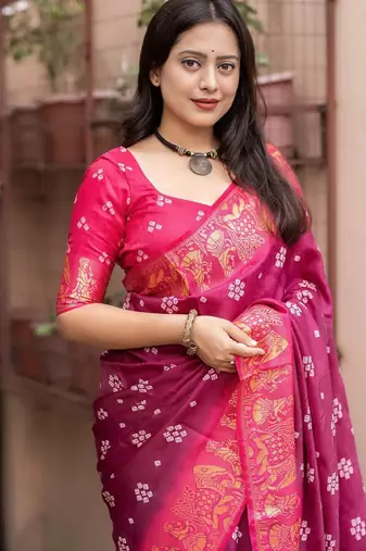 pink bandhani zari bandhani saree