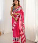 Pink tie and dye mirror work silk blend designer saree