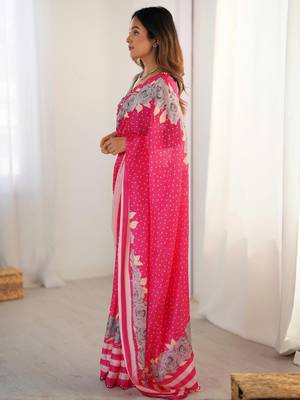 Pink tie and dye mirror work silk blend designer saree 2