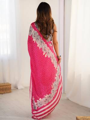 Pink tie and dye mirror work silk blend designer saree 4