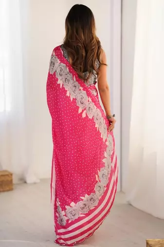 Pink tie and dye mirror work silk blend designer saree