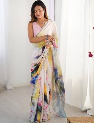 cream kutchi embroidery silk blend saree 1