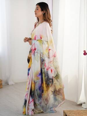cream kutchi embroidery silk blend saree 2