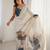 Cream tie and dye mirror work silk blend designer saree