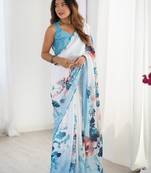 White tie and dye mirror work silk blend designer saree