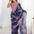 White floral kutchi embroidery silk blend saree