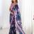 White floral kutchi embroidery silk blend saree