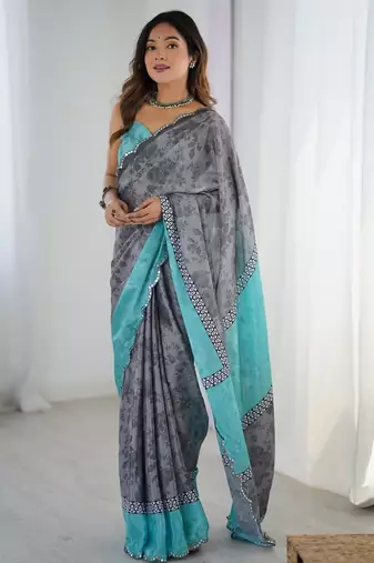 cream floral kutchi embroidery silk blend saree