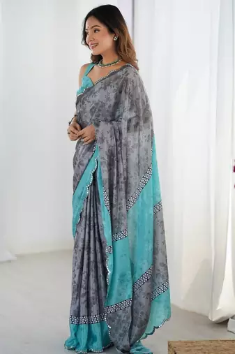 cream floral kutchi embroidery silk blend saree