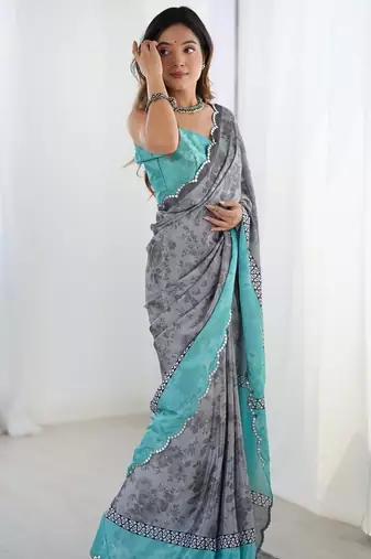cream floral kutchi embroidery silk blend saree
