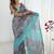 cream floral kutchi embroidery silk blend saree