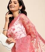 red floral embroidered organza saree