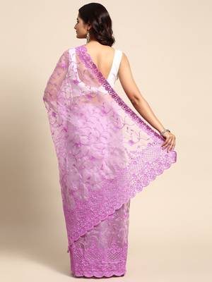 lavender floral embroidered organza saree 3