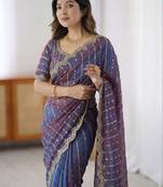 blue woven design zari satin designer saree