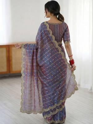 blue woven design zari satin designer saree 2