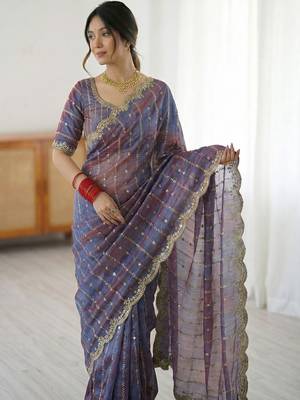 blue woven design zari satin designer saree 3