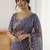 blue woven design zari satin designer saree