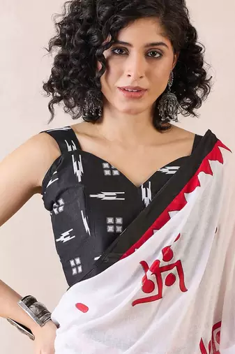 White ethnic motifs ready to wear bagh saree