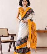 white ethnic motifs ready to wear ikat saree